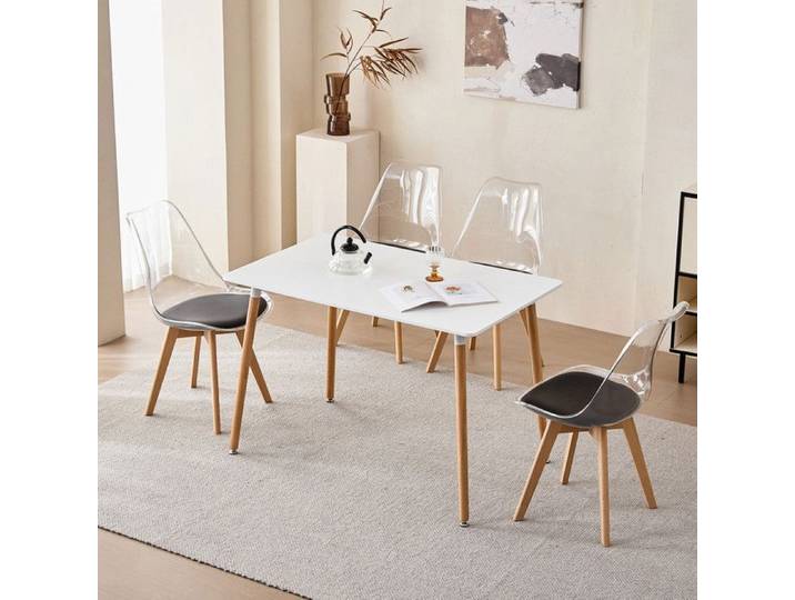 Ensemble table et chaises - Table rectangulaire - Moderne - 4 chaises en acrylique transparent (noir)