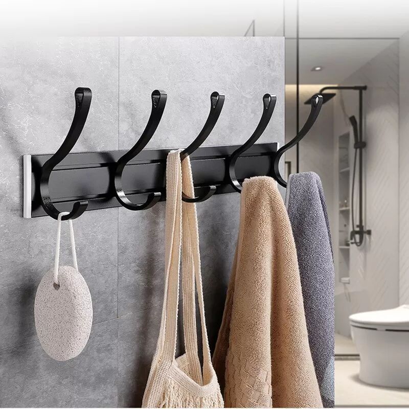 INF Türhakenleiste mit verstellbaren Haken - Ideal für Bad, Schlafzimmer & Küche Schwarz