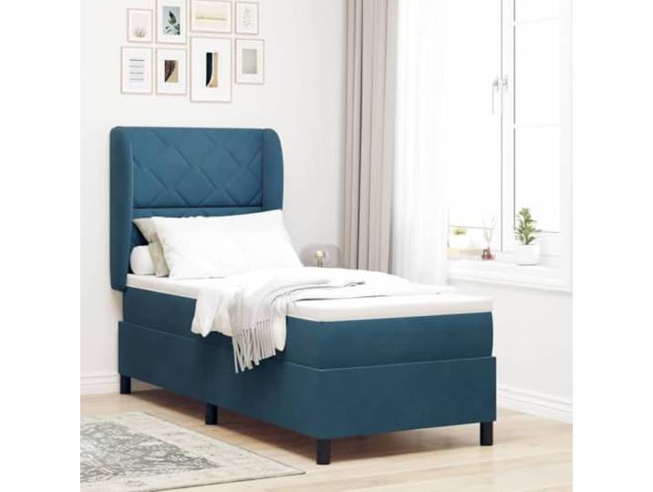 Polyester Boxspringbett modernes Design Dunkelblau 200 x 80 cm Boxspringbett mit Matratze Dunkelblau 200x80 cm Polyester Einzelbett mit verstellbarem Kopfteil und Taschenfederkern,