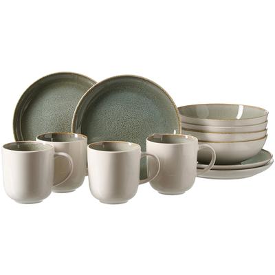 Frühstücks-Geschirrset RITZENHOFF & BREKER "Giada", beige (grün), 12, Steinzeug, Geschirr-Sets