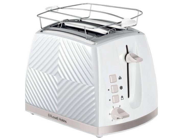 Russell Hobbs Toaster, Weiß, Metall, Kunststoff, 18.2x22.1x37.0 cm, Krümelschublade, Brötchenaufsatz, automatischer Auswurf nach Röstende, Kochgeschirr, Küchengeräte, Toaster