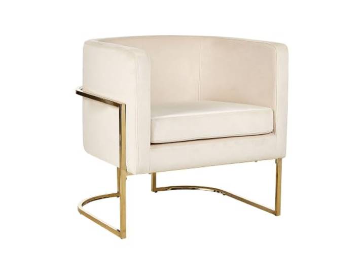 Halbrunder Sessel aus Samtstoff in Hellbeige Metallgestell in Gold Sirkka