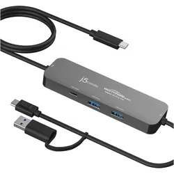 j5Create JCH462-N, USB 3.2 Gen 1 (3.1 Gen 1) Type-A + Type-C, USB 3.2 Gen 1 (3.1 Gen 1) Type-A, USB (USB-A, USB-C, 3 Ports), Dockingstation + USB Hub, Grau