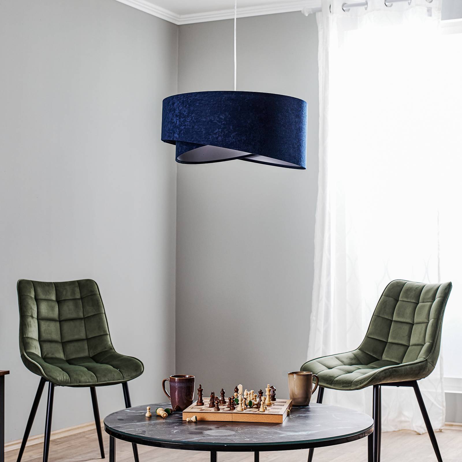 Hängelampe Vivien Maco Design, dimmbar, blau, für Wohn- / Esszimmer, Textil / Stoff / Seide, Modern, Pendelleuchte