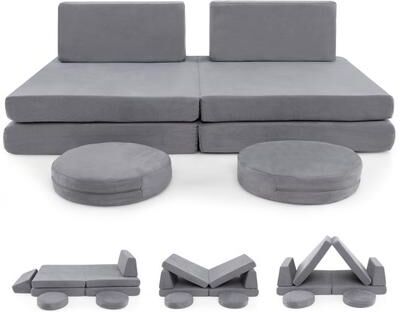 Costway 6 Pieces Modular Kids Play Couch Set with Washable Covers for Living Room Playroom-Gray