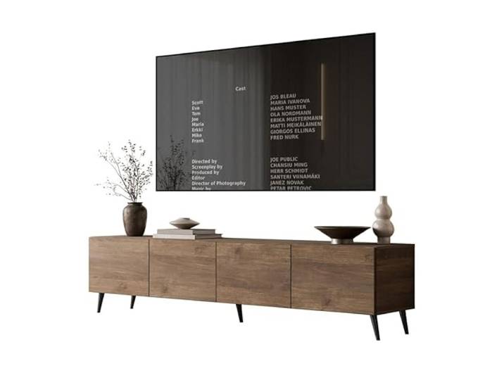 Lookway TV-Schrank COLGANTE in Nussbaum, 200 cm, auf hohen schrägen Beinen (Schwarze Beine)