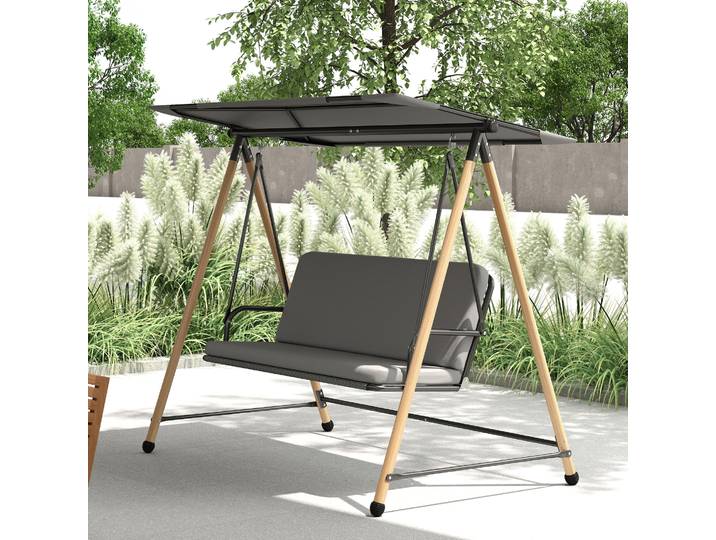 Outsunny Balancelle 3 Places Gris avec Toit Réglable et Coussin