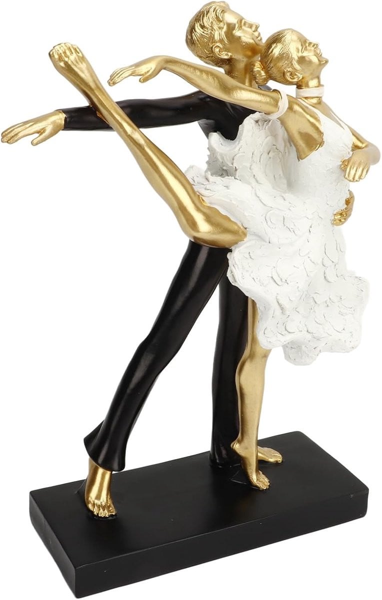 Dansend Paar Beeld - Abstracte Koppel Sculptuur voor Huisdecoratie - Goud - Hoogte: 27.5 cm