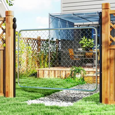 "Outsunny Garden Gate Chain Link Fence Gate, Galvanized Steel Garden Door for Yard Entrance Way, 47.2"" x 70.9"""