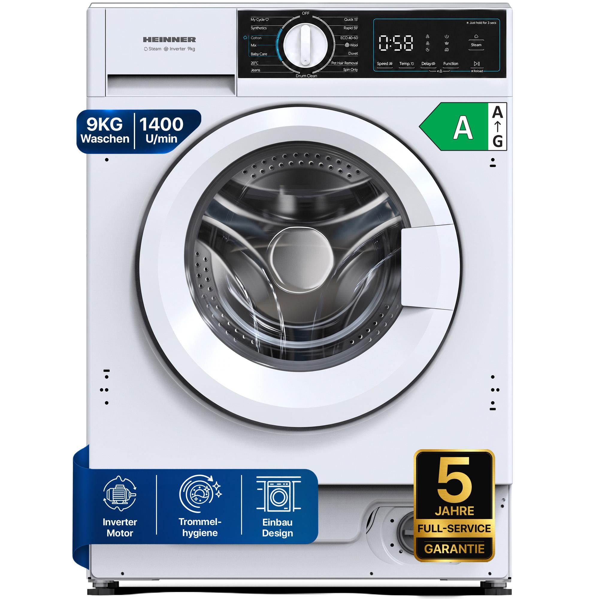 Heinner HWM-BI914IVA Einbau-Waschmaschine 9 kg, 1400 U/min, , mit Dampf, Weiß