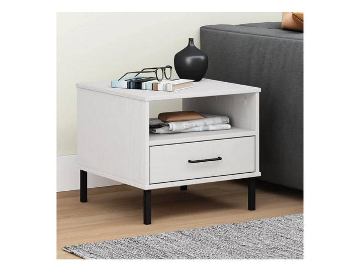 LuxusKollektion Nachttisch Nachttisch Kiefernholz Metall weiß 50x50x45cm OSLO (1-St)