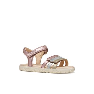 Sandale GEOX "J SANDAL HAITI GIRL", Mädchen, Gr. 29, Synthetik, rosa, multi, Lederimitat, leicht glänzend, Schuhe Sandale, Sandale im Pastell-Look, Größenschablone zum Download