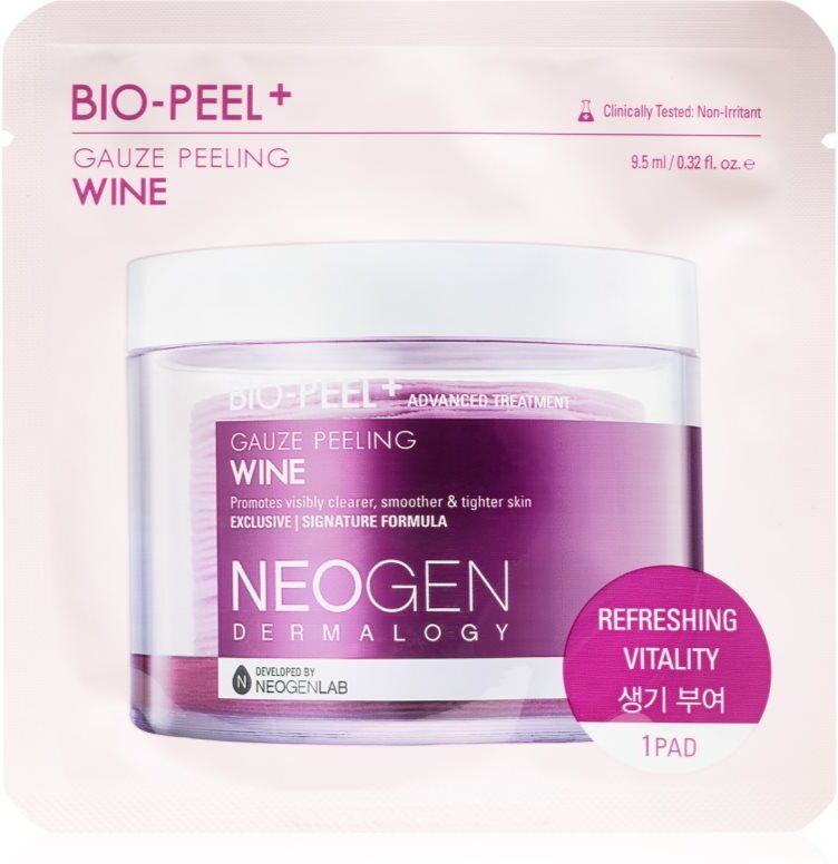 Neogen Dermalogy Bio-Peel+ Gauze Peeling Wine exfoliating cotton pads to smooth skin and minimise pores 8 pc