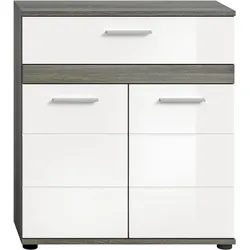 BADKOMMODE weiß Hochglanz, grau 71 cm, Badschrank mit Rillenoptik