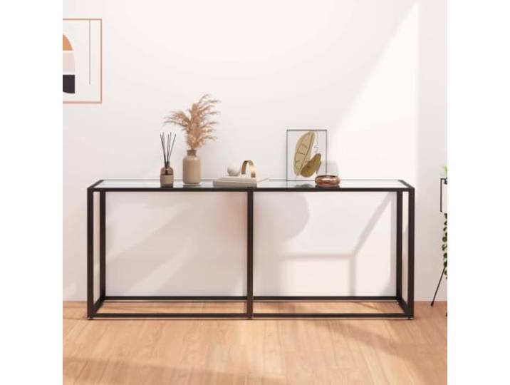 GPWERSDF Konsolentisch Transparent 180x35x75,5 cm Hartglas Pulverbeschichteter Stahlrahmen, Robust, Pflegeleicht, Für Flur und Wohnzimmer