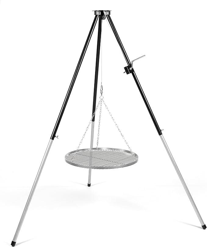 Silecomplaza Dreibein Schwenkgrill mit Kurbel inkl. 60 cm Edelstahl Grillrost & Tragetasche höhenverstellbarer Schwenker für Feuerstelle, Garten & Camping
