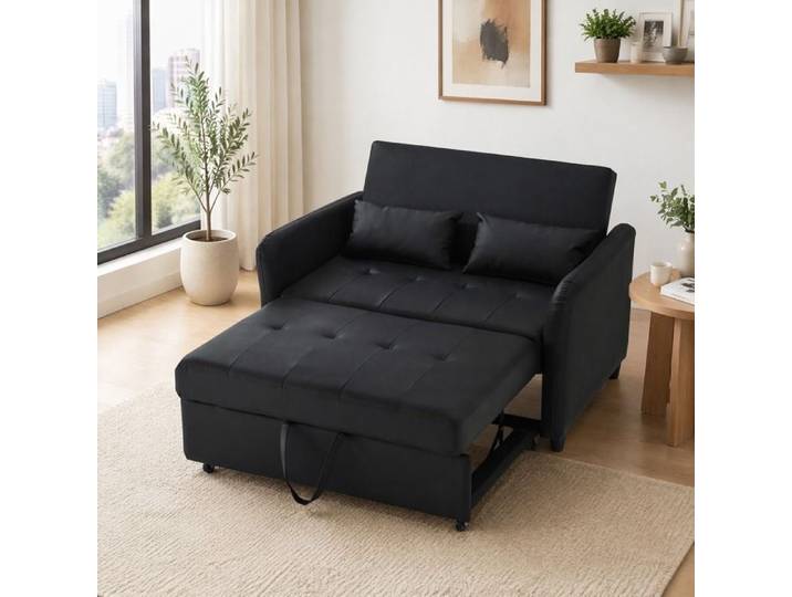 VUENOR Canapé-lit convertible 2 places 122x83 cm noir – dossier 3 positions