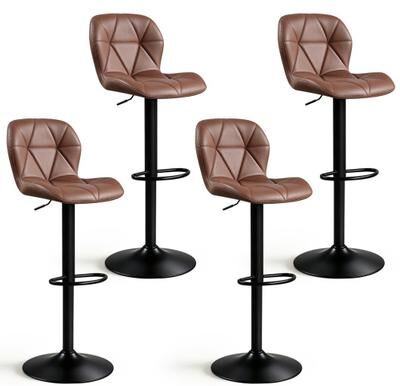 Costway Set of 4 Upholstered Swivel Bar Stools with Adjustable Height and Curved Backs-Brown