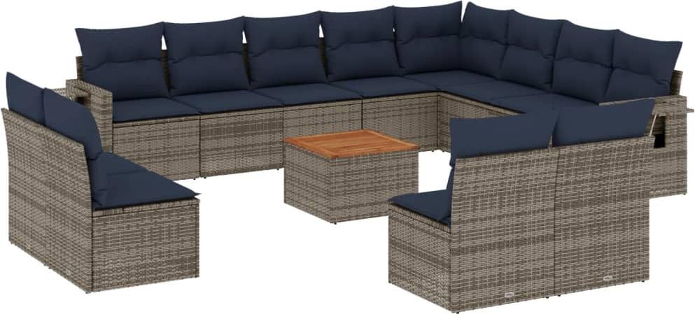 vidaXL 13-teiliges Gartensofa-Set mit Kissen, grau, Polyrattan