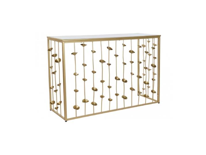 Console en métal doré et plateau miroir fleurs 126x43x81cm