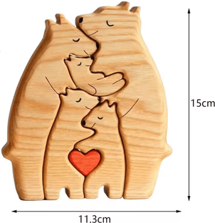 Inspire Curations Bear Family Wooden Art Puzzle Wooden Bear Family Puzzle DIY Wooden Sculpture For Home & Desktop Decor 5 Bears