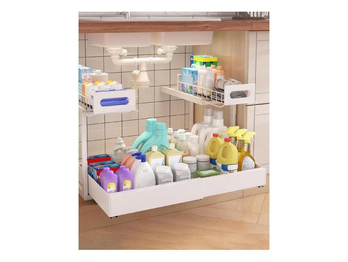 LuxusKollektion Küchenregal Spülenunterschrank Organizer Metall Weiß ausziehbar, 3-tlg.