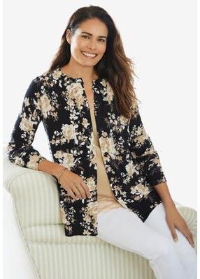 Plus Size Women's Perfect Long-Sleeve Cardigan Sweater by Woman Within in Black Pretty Rose (Size 3X)