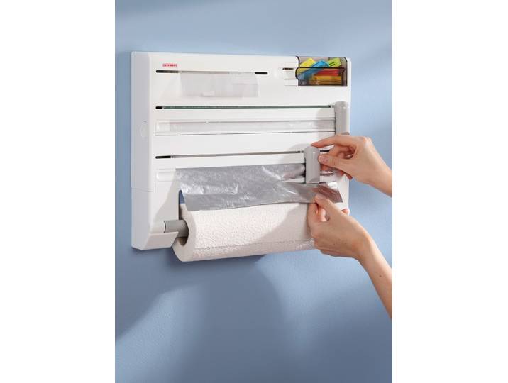 Leifheit Wandrollenhalter mit Tesafilm-Spender und Kleinteile-Box, Weiss