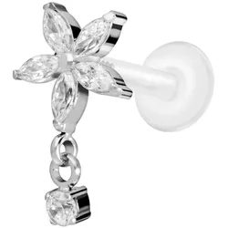 PTFE Labret mit Innengewinde + Titan-Aufsatz KRISTALLBLUME + KRISTALL