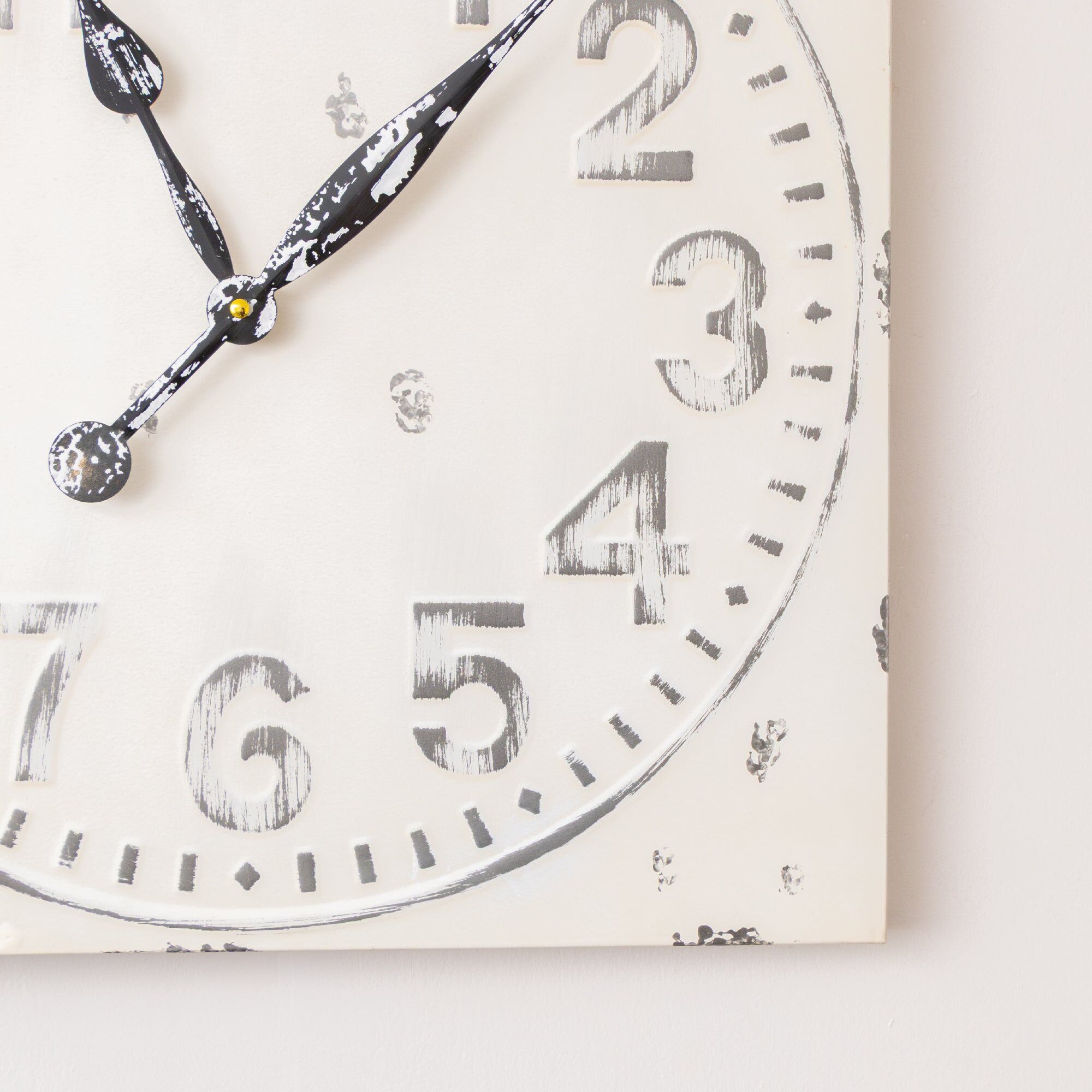 Antique Distressed White Square Clock with Grey Details - 50cm x 50cm Metal