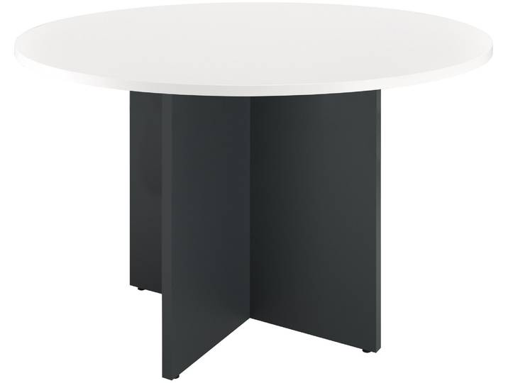 Table ronde 120 cm plateau blanc pieds croix plein bois anthracite Excellens - - Bruneau