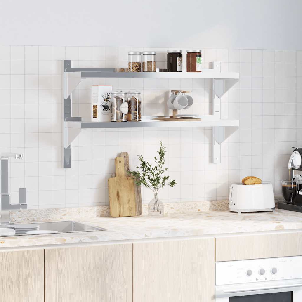vidaXL Étagère murale 2 niveaux 100x23,5x60cm argenté acier inoxydable