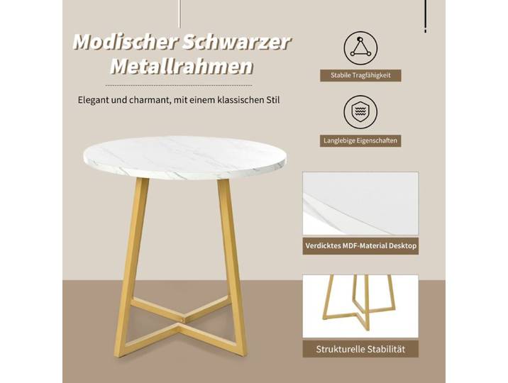 BEL Ensemble salle à manger moderne 5 pièces table ronde 80cm pieds dorés MDF blanc 4 chaises velours gris foncé cuisine