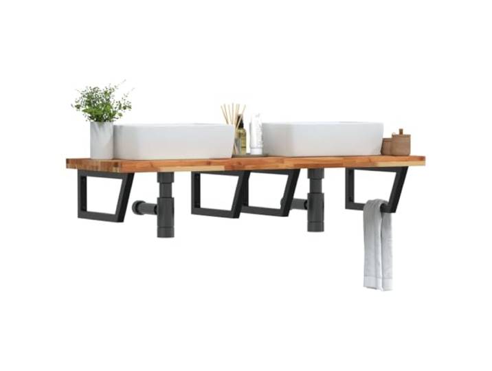 WXGTBKPR Waschbeckenregal Wandmontage aus massivem Akazienholz mit Stahlhalterungen, 120 x 50 x 4 cm Ablage für Badezimmer, platzsparende Konsole in Trapezform