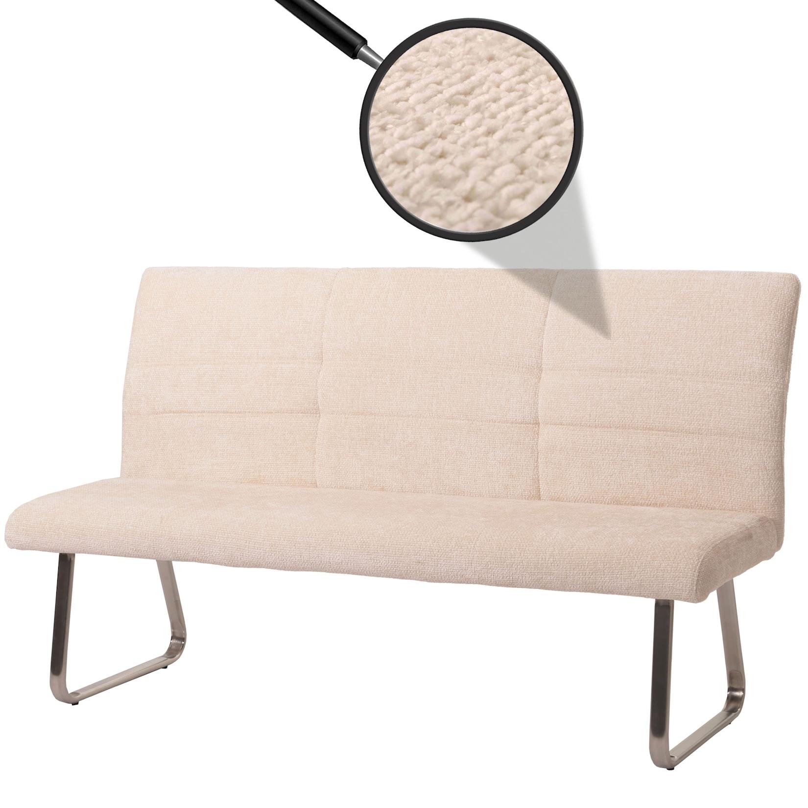 Sitzbank MCW-G55, Esszimmerbank Bank, Edelstahl gebürstet Stoff/Textil Chenille, 180cm ~ creme