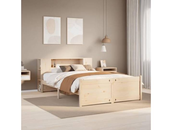 Massives Kiefernholz Bücherregalbett Kinderzimmer 135x190 cm Braun Massivholzbett mit Regal ohne Matratze 135x190 cm Kiefer Kinderzimmer Bücherregal Lattenrost Stauraum Bettgestell