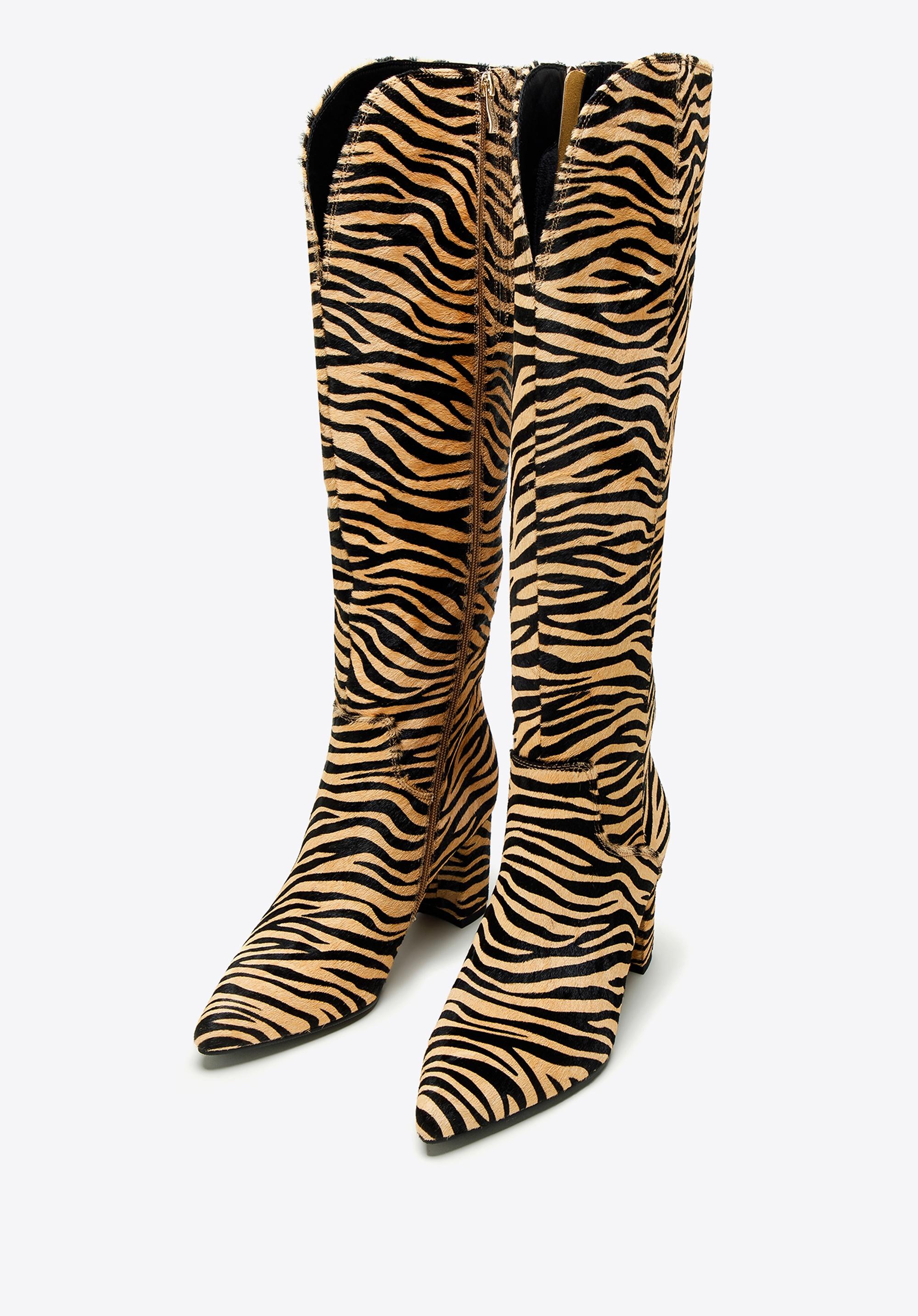 Wittchen Damenstiefel aus Leder mit Tierhaaren, schwarz und braun