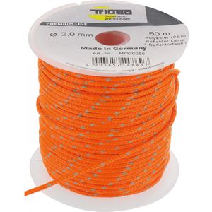 Triuso Maurerschnur MO20050 , orange fluoreszierend, Ø 2mm, geflochtenes geflochtenes Polyester, 50 m
