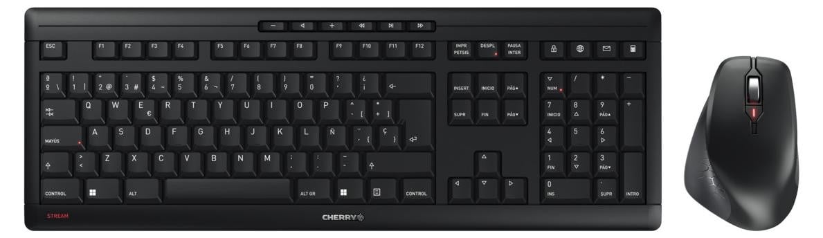 Cherry JD-8550ES-2 Draadloos RF-toetsenbord met schaarmechanisme en muis, QWERTY, Zwart