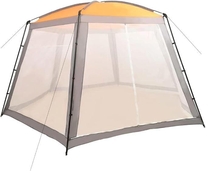 Pool-Zelt Stoff mit UV-beständigem Polyester, 590x520x250 cm, Grau, mit Stahlrahmen und Mesh-Seitenwänden, für runde Pools bis 400 cm, ideal als Schattenspender und Überdachung