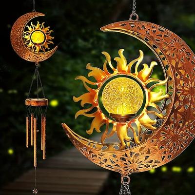 Solar-Windspiele Außenleuchte Mond Sonne Stern Lampe Schmiedeeisen Sonne Rasen Flutlicht Terrasse Outdoor Garten Dekoration wasserdicht warmweißes Licht
