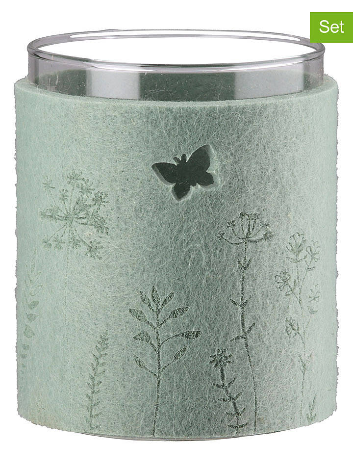 GILDE 2er-Set: Windlicht "Forar" in Grün - (H)10 x Ø 8 cm - onesize