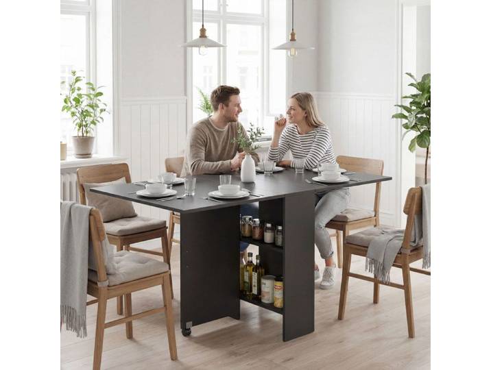TABLE REPAS - MINIMAL - Console extensible - 4-6 personnes - Noir - Roulettes à frein