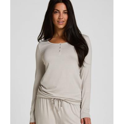 Pyjama HUNKEMÖLLER "Pyjama Top Thin Stripe", Damen, Gr. S, beige (grau), 95% Viskose, 5% Elasthan, Homewear-Sets Pyjama