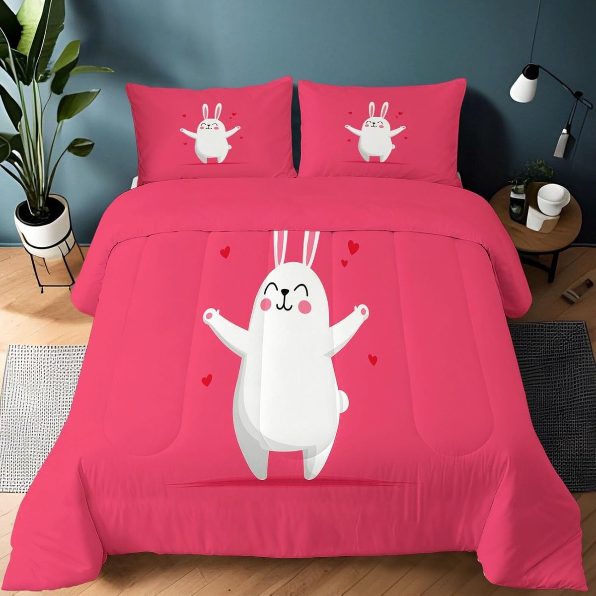 Dekbed met cartoon dierenprint konijn - Dubbelzijdig bedrukt - 220 x 240 cm