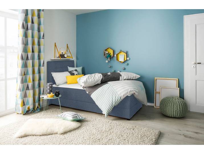 Boxbett HOME AFFAIRE Mieke , blau, B:133cm L:210cm, Struktur imprägniert (100%), Komplettbetten, Boxbett, incl. Bettkasten und Topper, Bezug imprägniert, 2 Breiten