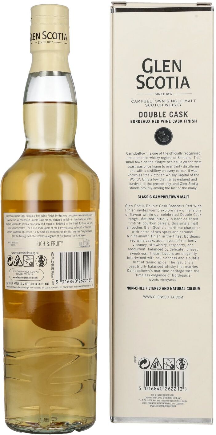 Glen Scotia DOUBLE CASK Bordeaux Red Wine Cask Single Malt Scotch Whisky 46% Vol. 0,7l in Geschenkbox