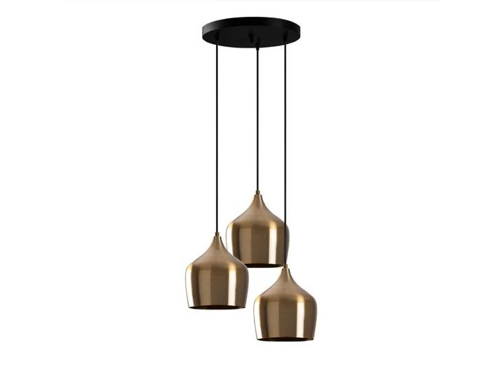 Suspension 3 lumières noires et abat-jour dorés