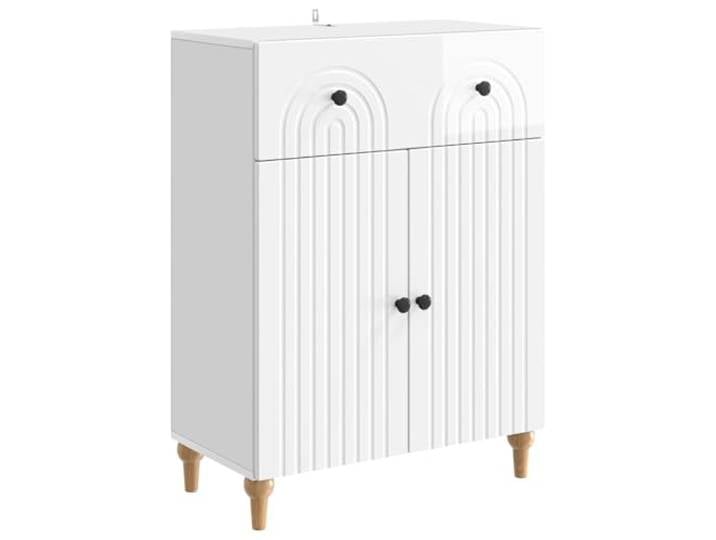 HGFDVCMR Sideboard Hochglanz Weiß 66x34,5x90 cm Anrichte mit Schublade Moderne Anrichte aus Holzwerkstoff mit Streifenmuster für Esszimmer und Flur. Bietet geordneten Platz für Haushaltsbedarf.