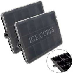 Intirilife 2x Eiswürfelformen in SCHWARZ - 2er Set à 15 Fächer Eiswürfel Silikonformen mit Deckel - 18 x 13 x 2.5